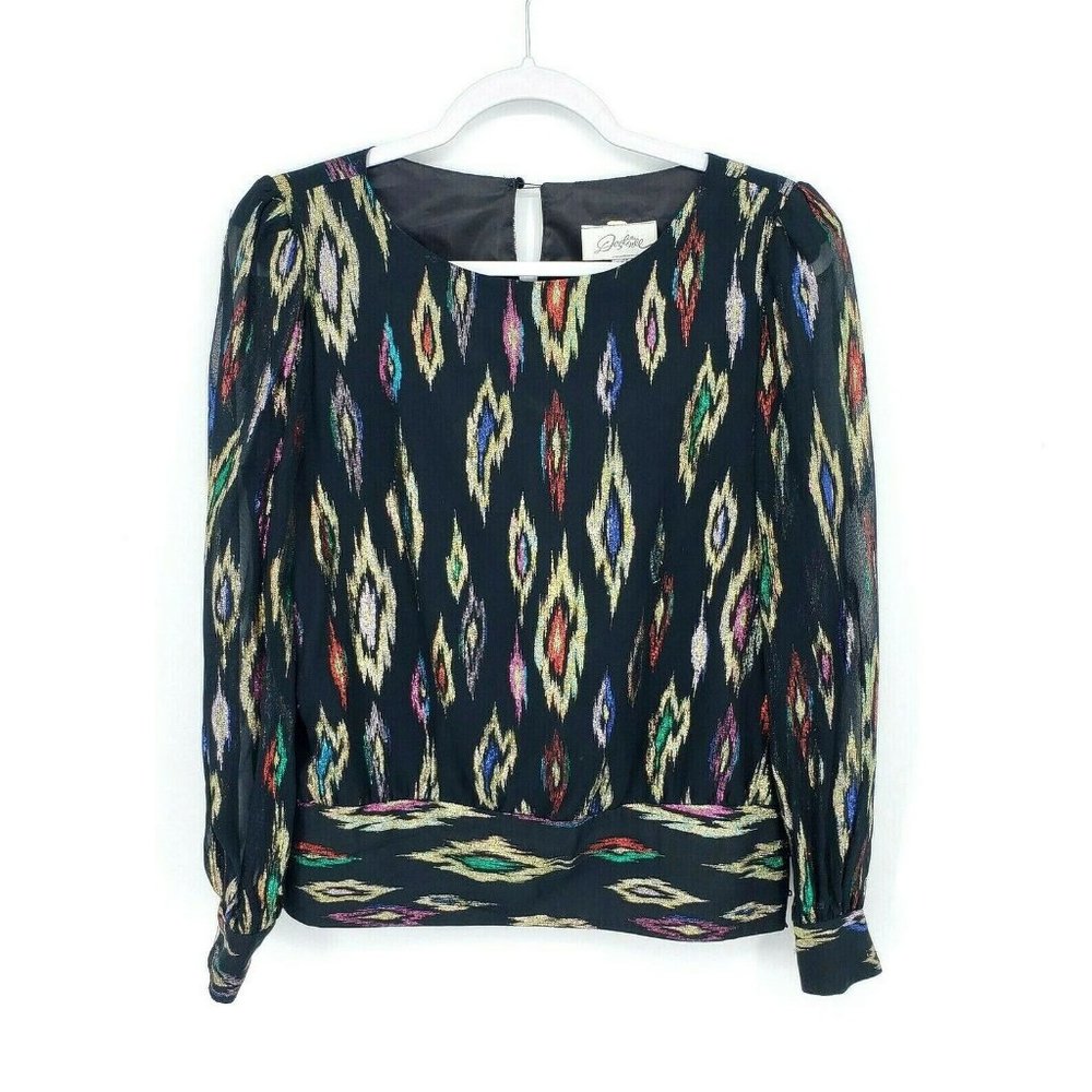 Destinee Womens Sz 6 Vintage Black Keyhole Blouse